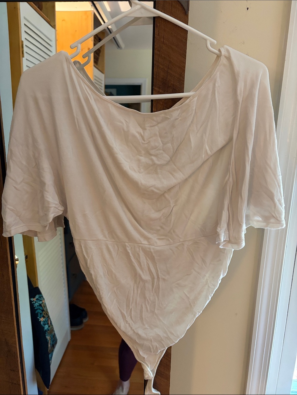 Free People White Ribbed Scoop-Neck Bodysuit